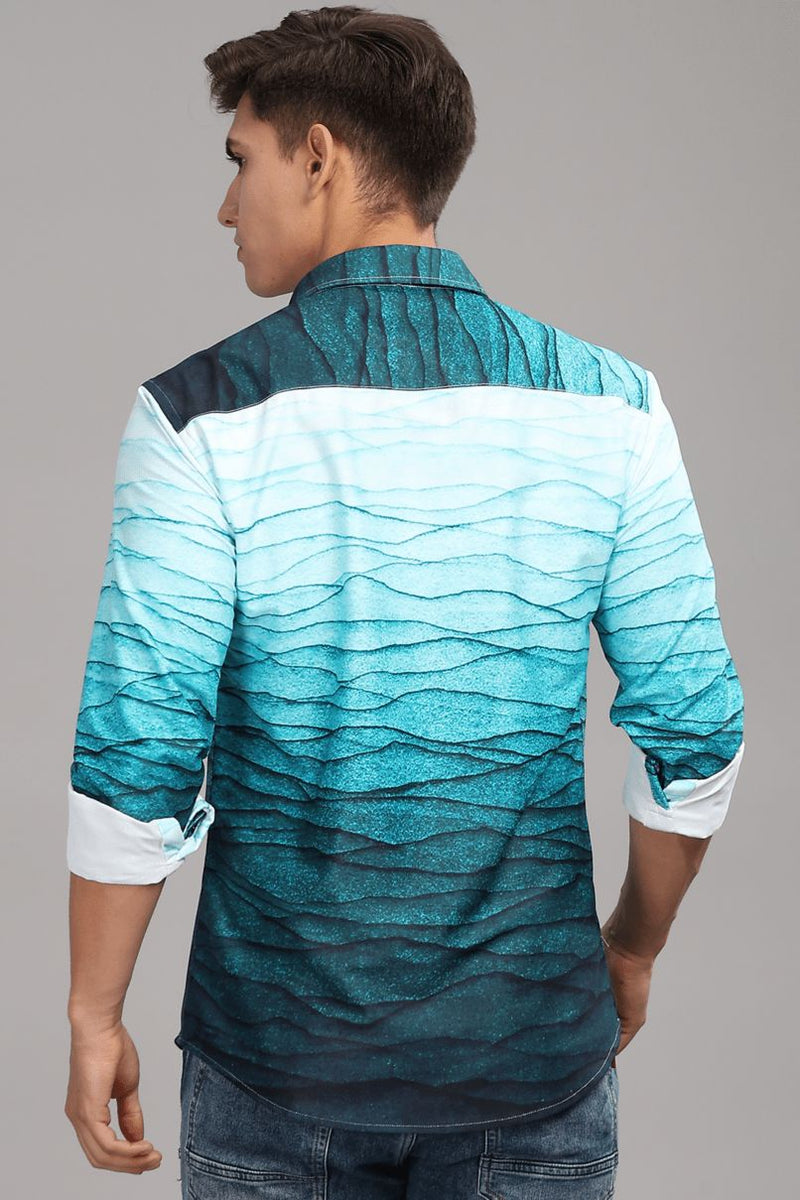 Blue Wave Printed Shirt - Full - Wrinkle Free