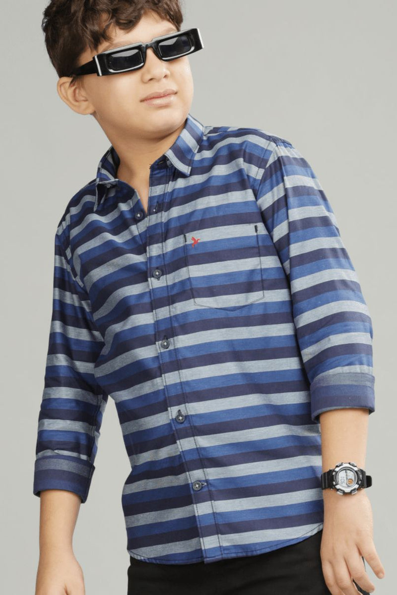 KIDS - Navy & Grey Horizontal Stripes -Stain Proof Shirt