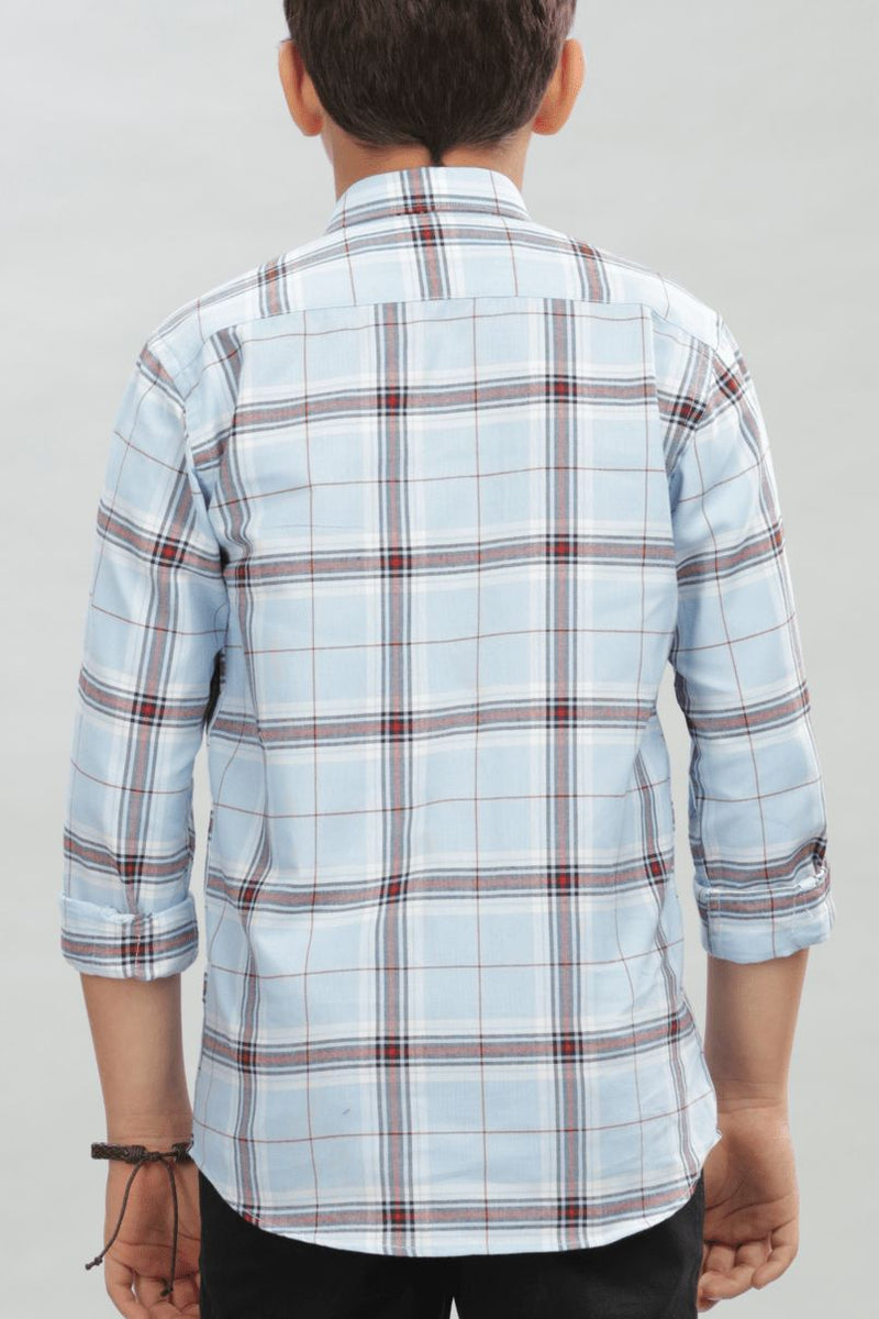 KIDS - Ice Blue & Red Checks-Stain Proof Shirt