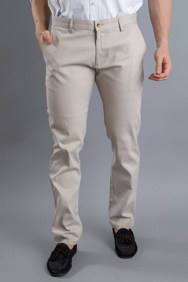 Beige Printed - 2 way stretch - COTTON PANT