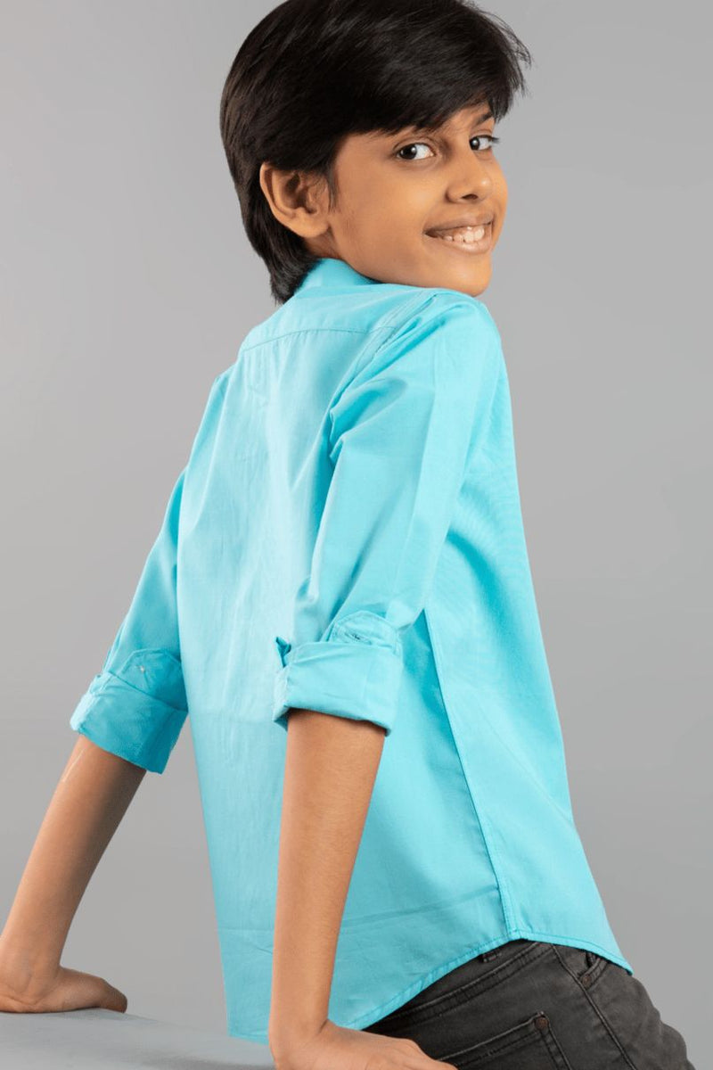 KIDS - Turquoise Blue Solid-Stain Proof Shirt