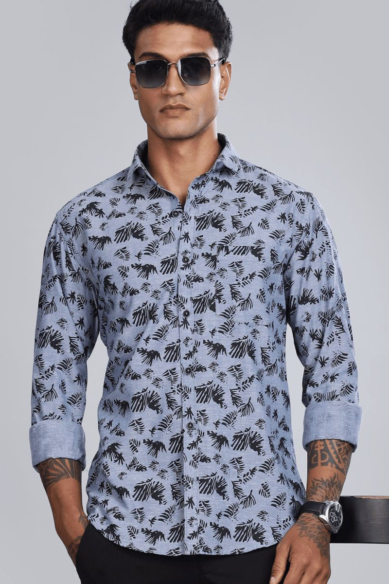 Bluish Grey & Black Leaf Print -Full-Stain Proof