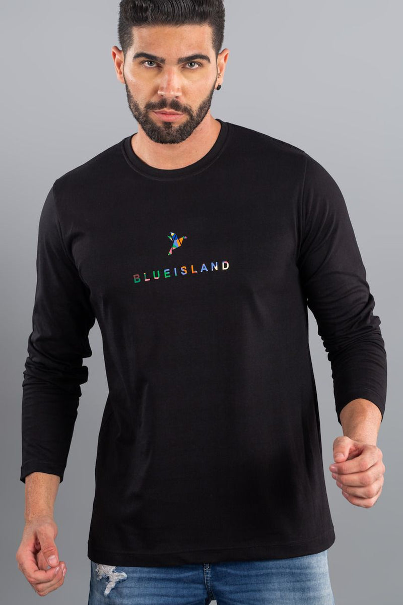 Black with Multi Colour - Full Sleeve TShirt - Stain Proof