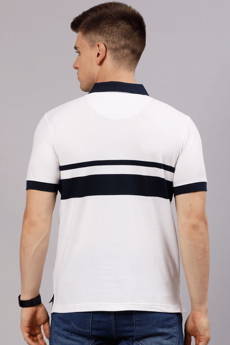 White with Navy Stripes TShirt - Stain Proof