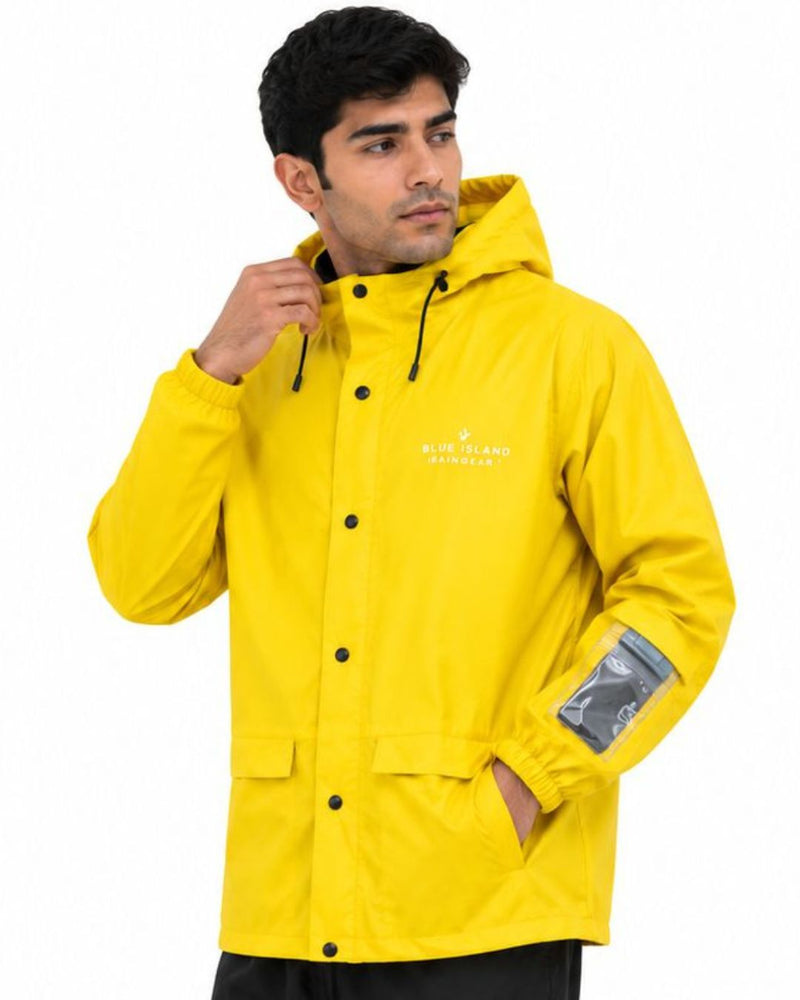 Bright Yellow - Rain Jacket with Black Pant and Mobile Pouch