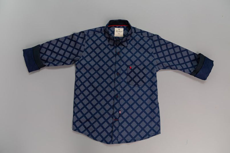 KIDS - Navy Cube Print-Stain Proof Shirt
