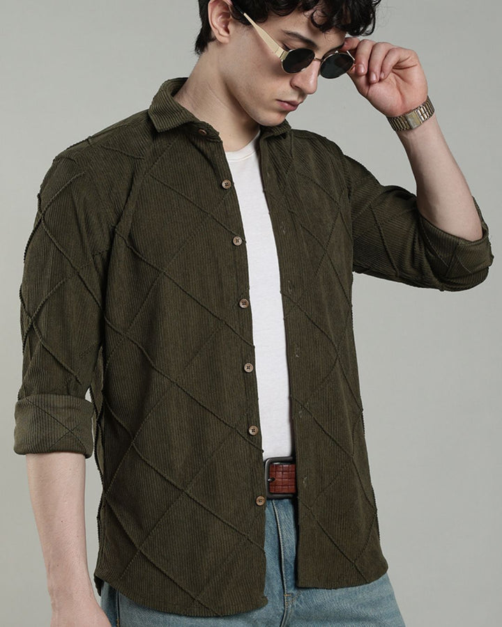 Olive Thread Checks - Full-Corduroy Shirt