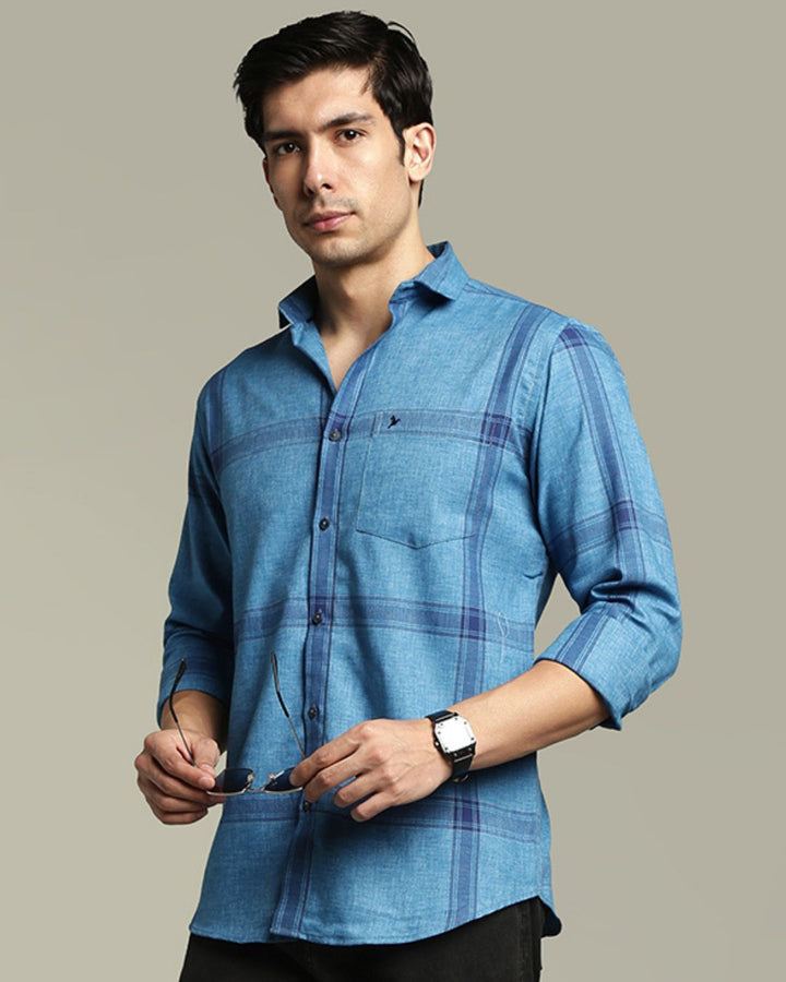 Denim Blue Large Checks -Full-Stain Proof