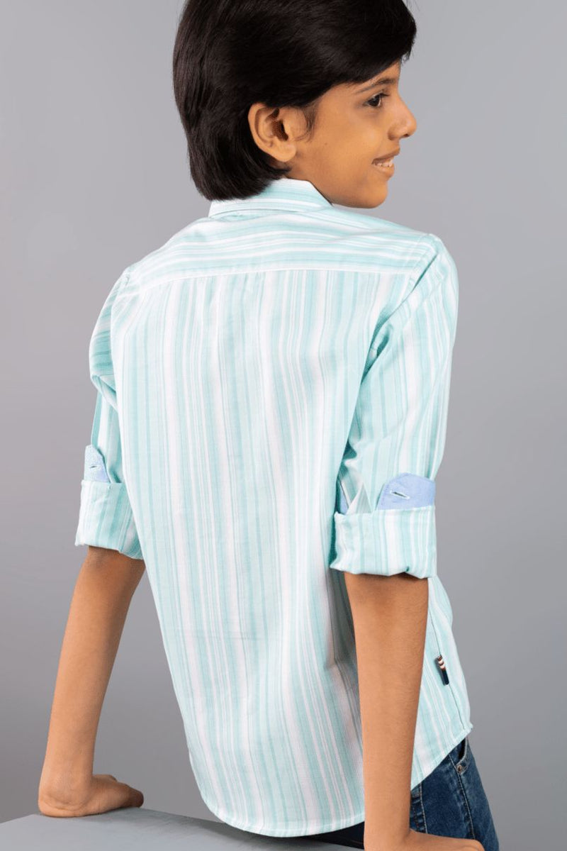 KIDS - Turquoise Blue Vertical Stripes-Stain Proof Shirt