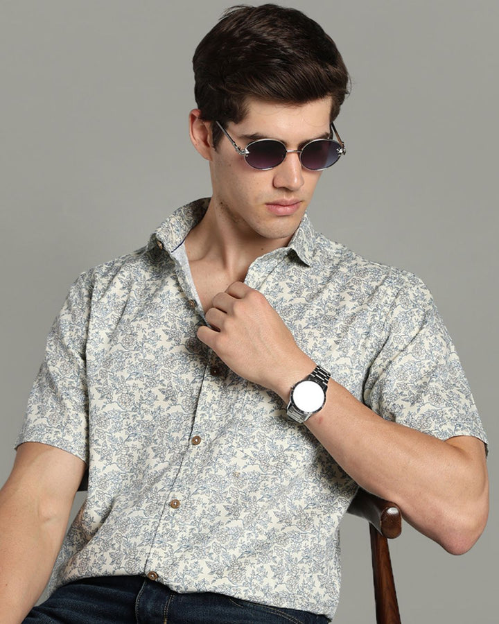 Beige Floral Print -Half-Stain Proof