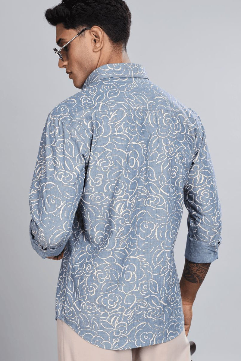 Pastel Blue Floral Print -Full-Stain Proof