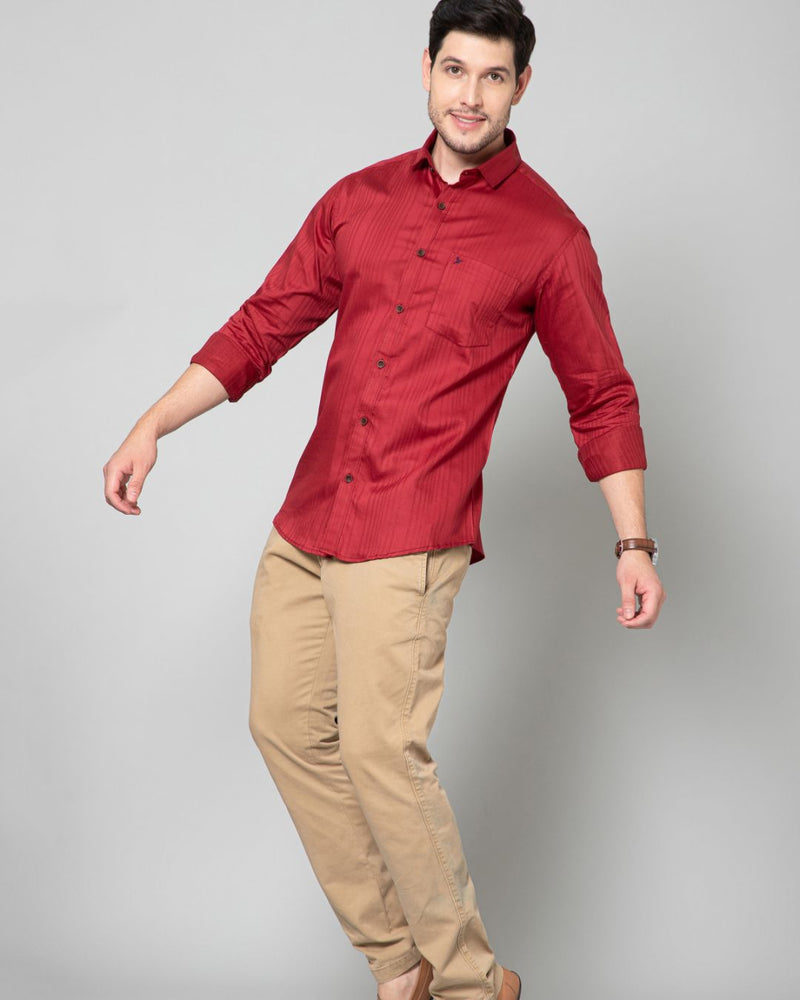 Cherry Red Self Design - Full-Stain Proof