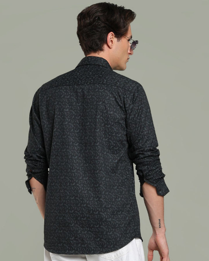 Blackish Grey Wave Print -Full-Stain Proof