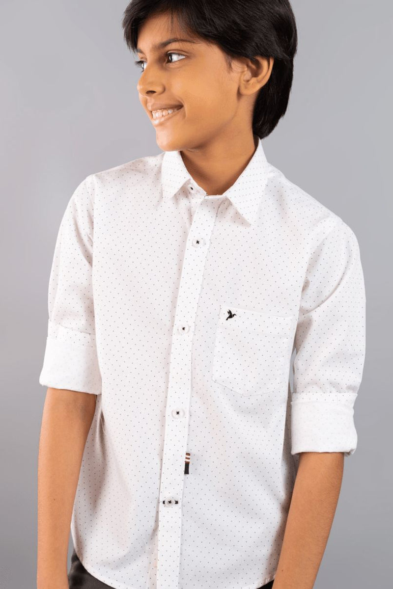 KIDS - White Dotted Print-Stain Proof Shirt