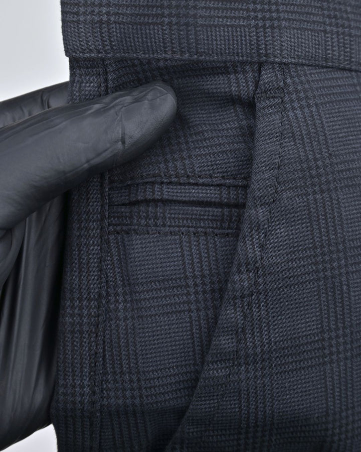 Black Multi Line Checks - 2 way stretch - COTTON PANT