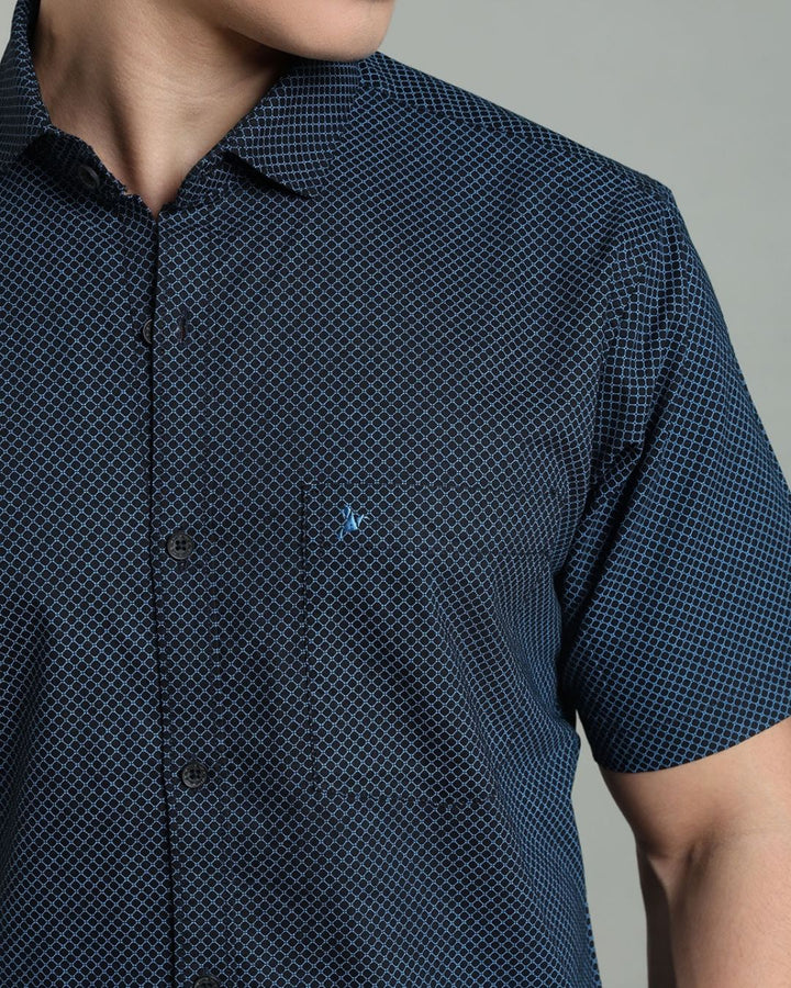 Navy Hex Print -Half-Stain Proof