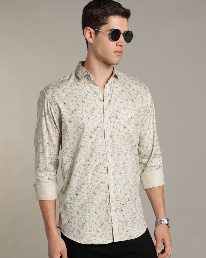 Beige & Teal Print -Full-Stain Proof