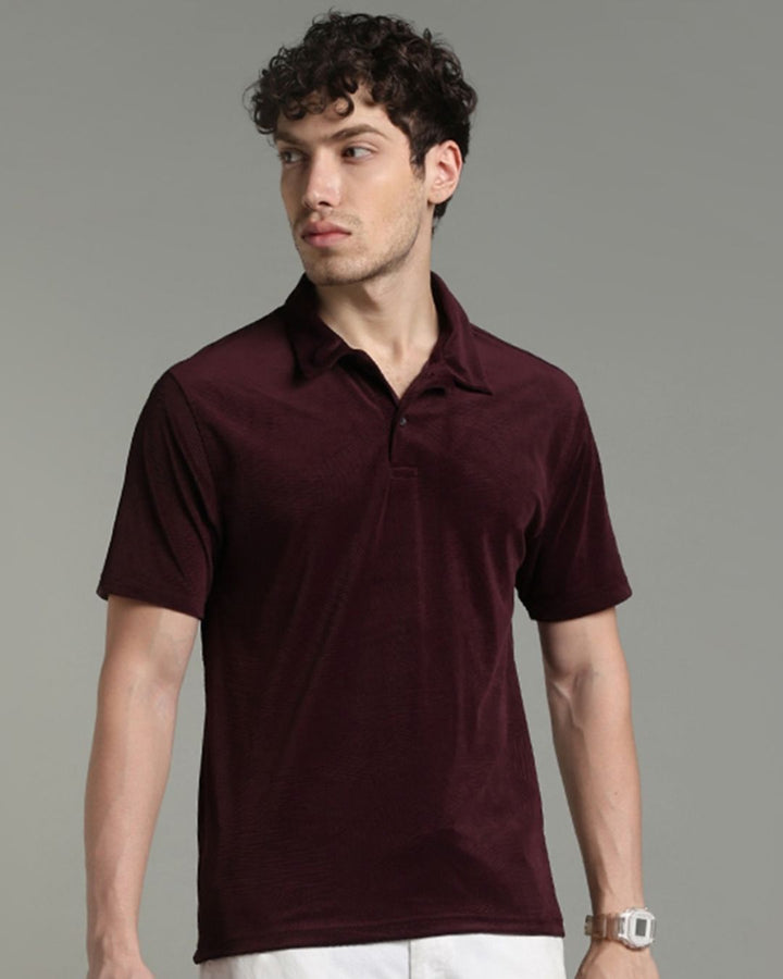 Burgundy Geometric Textured - Polo Tshirt
