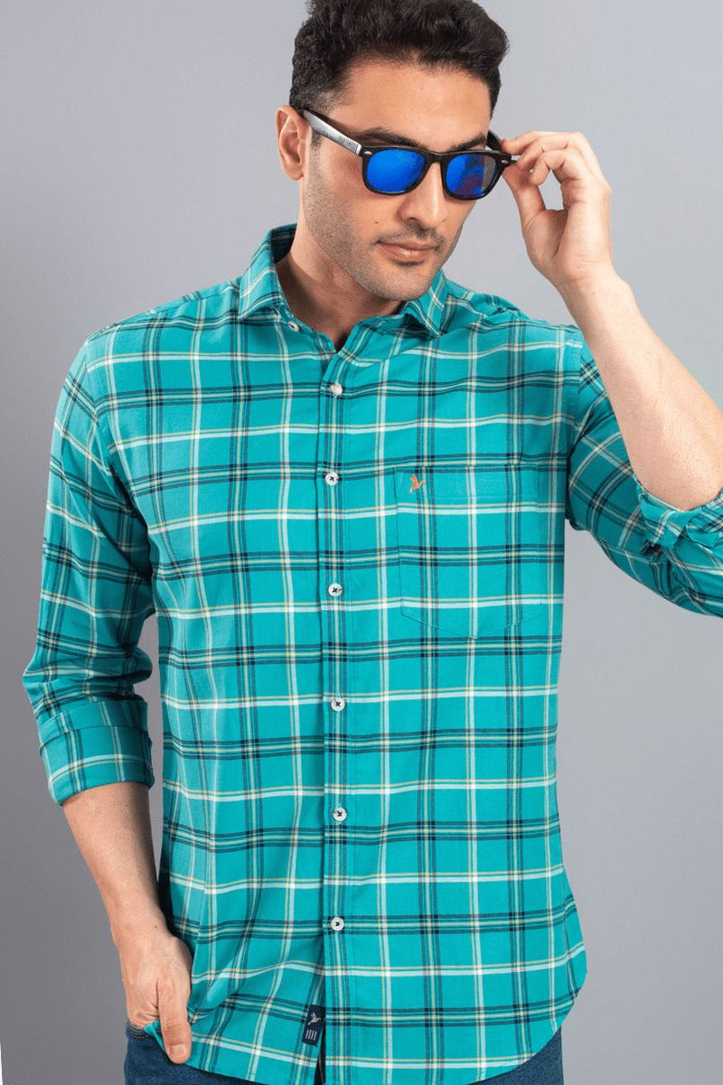 Turquoise Blue Checks-Full-Stain Proof