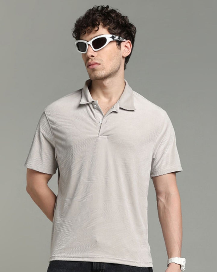 Dusty Cream Geometric Textured - Polo Tshirt