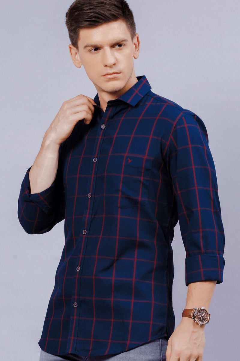 Red on Navy Checks - Full-Stain Proof