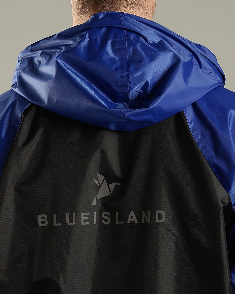 Black with Royal Blue - Rain Jacket with Mobile Pouch