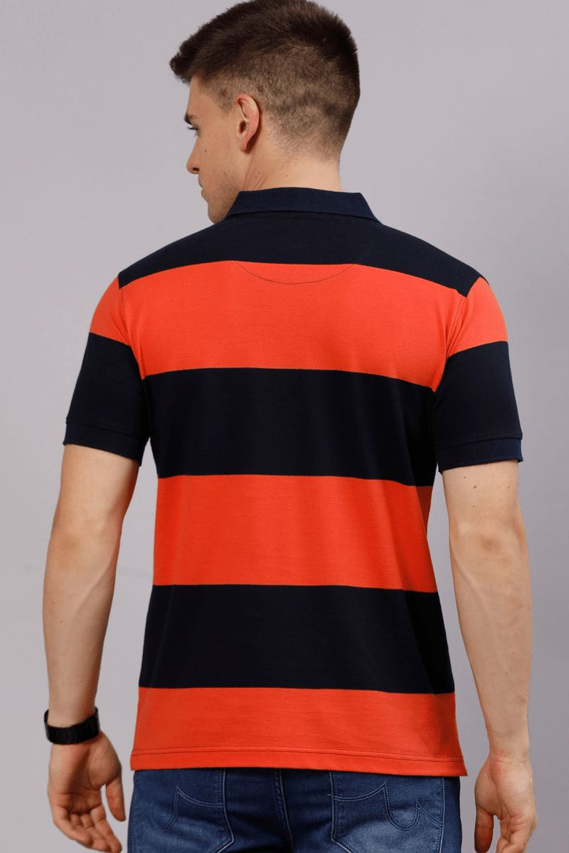Navy & Orange Bold Stripes TShirt - Stain Proof