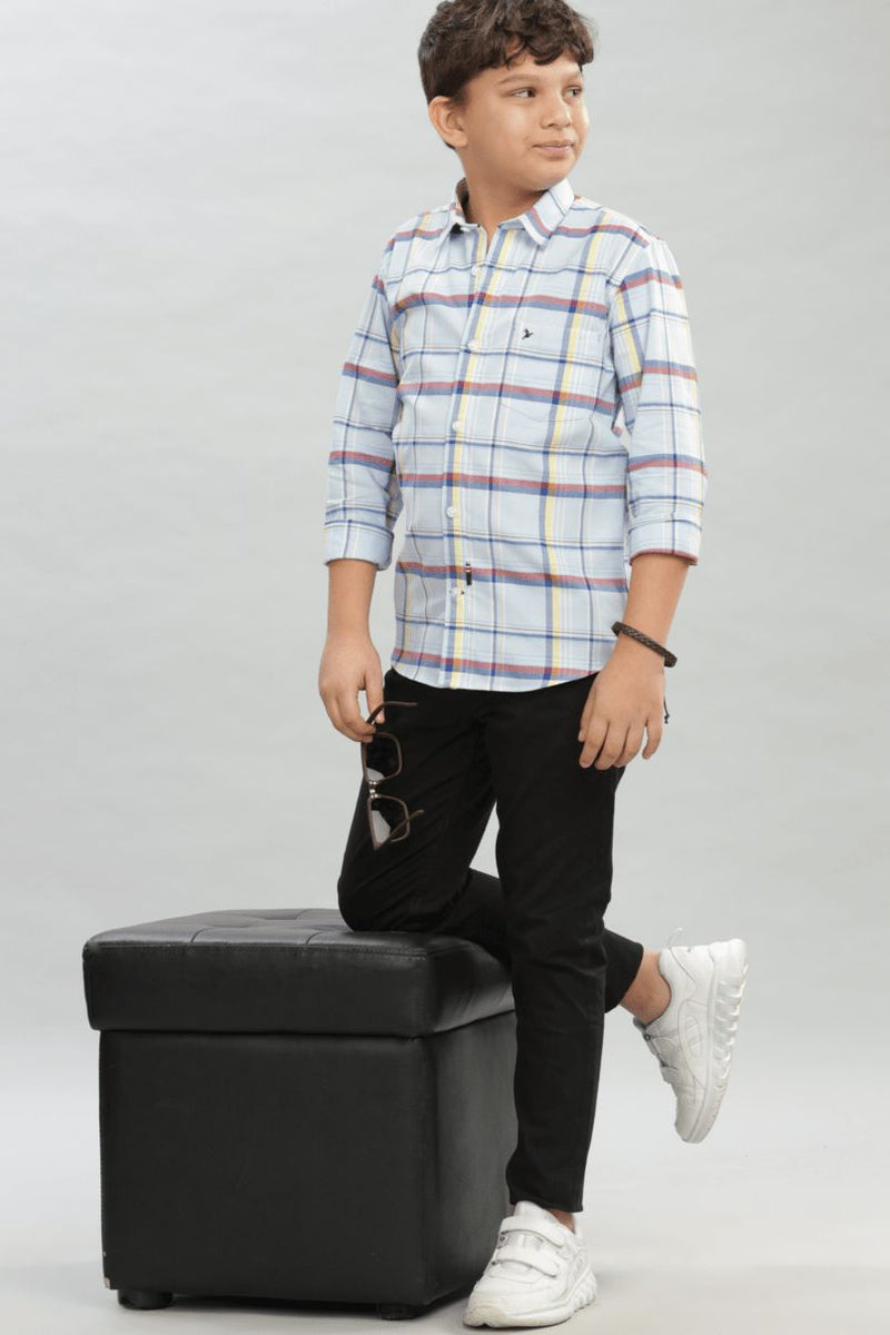 KIDS - Candy Blue Checks-Stain Proof Shirt