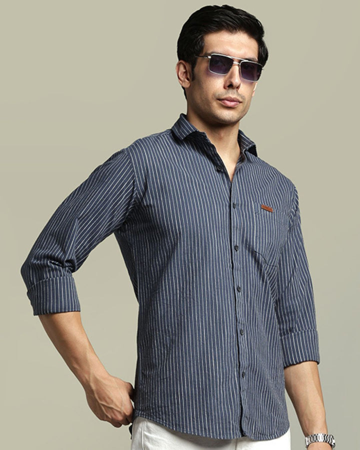 Slate Navy & White Pin Stripes - Full-Stain Proof