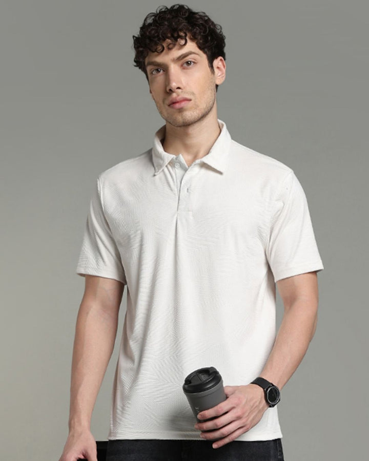 Soft White Geometric Textured - Polo Tshirt