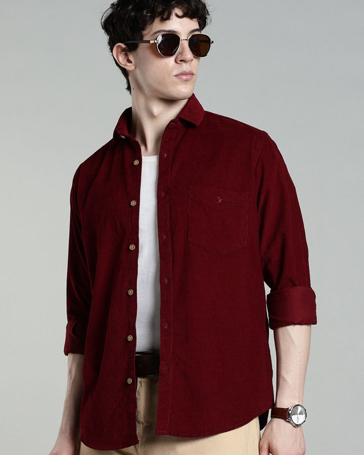 Maroon - Full-Corduroy Shirt