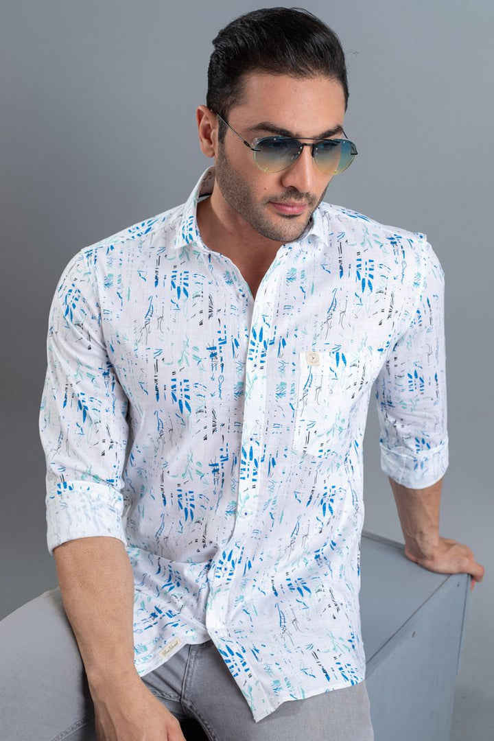 White & Blue Floral Print -Full-Stain Proof