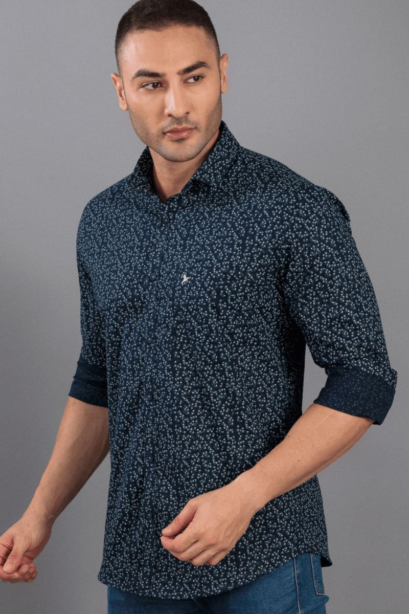 Navy Leafy Print -Full-Stain Proof