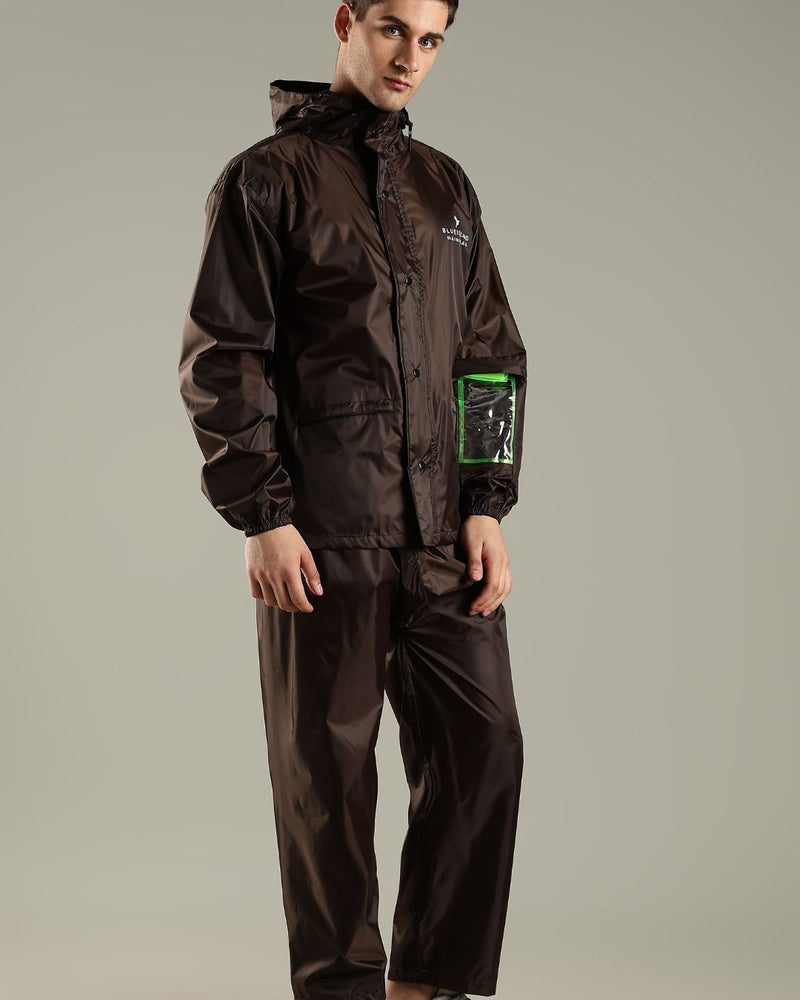 Teak Brown - Rain Jacket with Mobile Pouch
