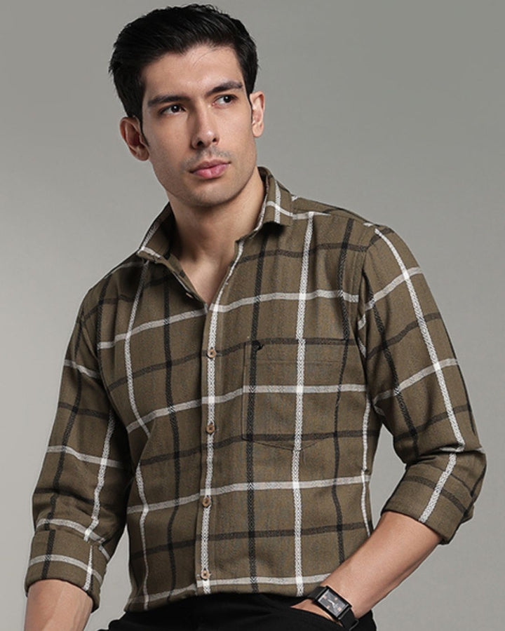 Khaki Green Monochrome Checks -Full-Stain Proof