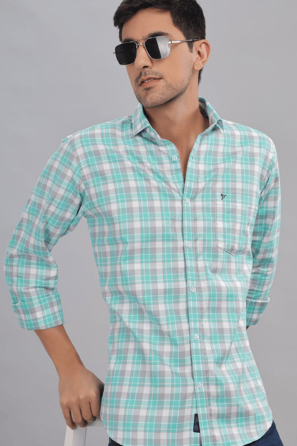 Turquoise Green & Grey Checks - Full-Stain Proof