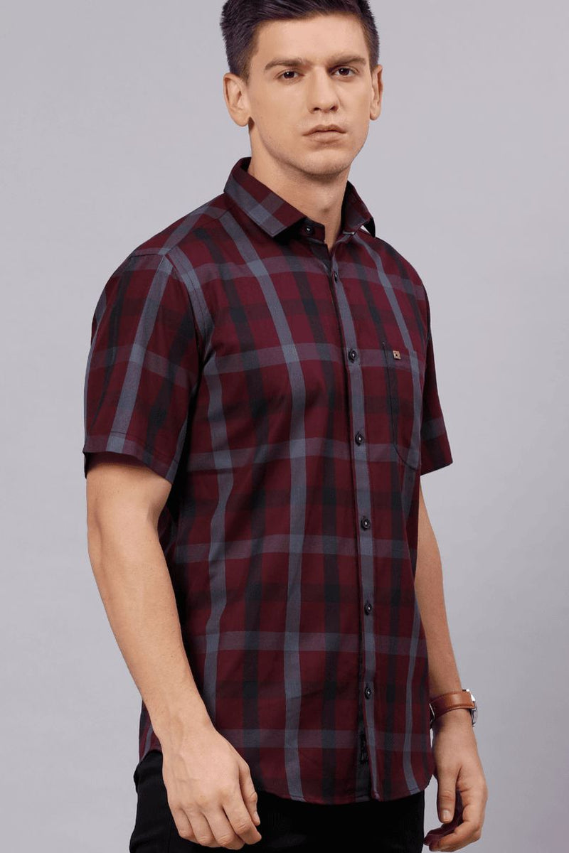 Burgundy Red Checks - Half Sleeve - Stain Proof