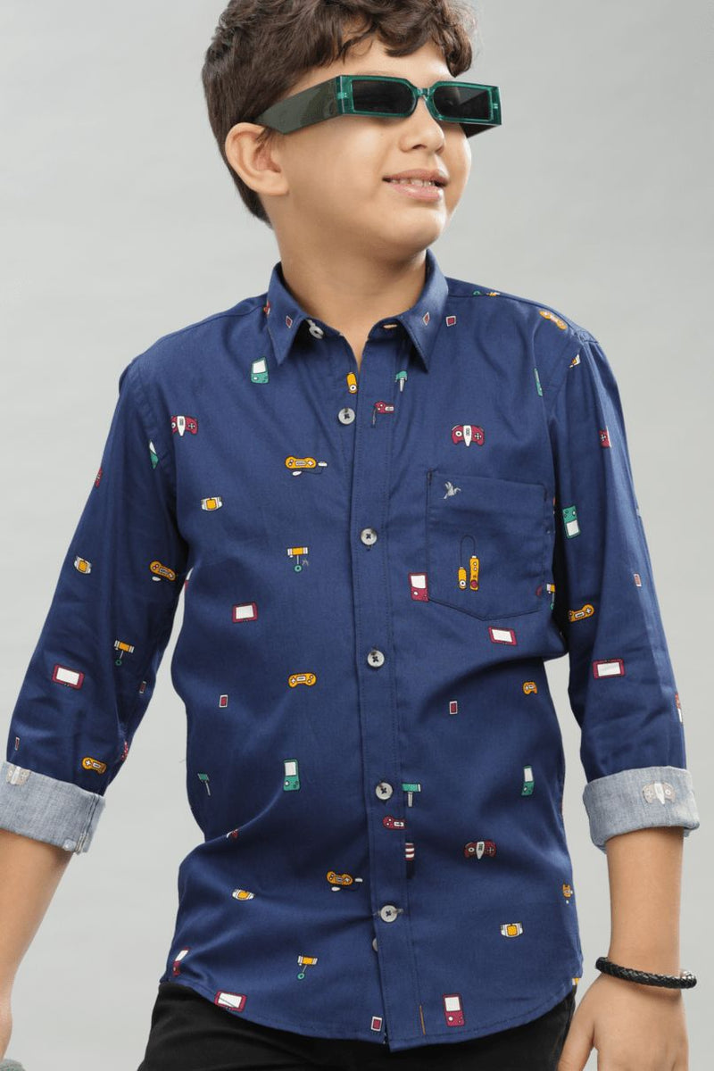 KIDS - Navy Gameboy Print -Stain Proof Shirt