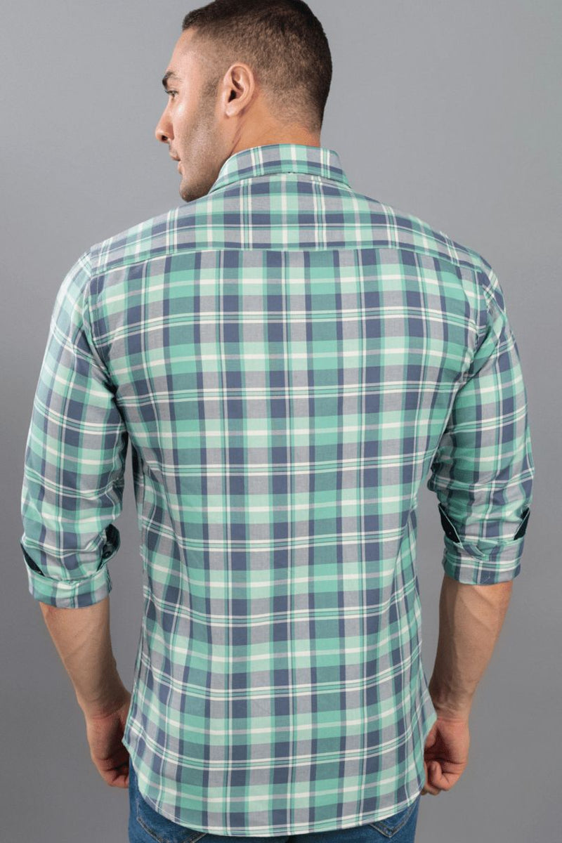 Turquoise and Grey Checks - Full-Stain Proof