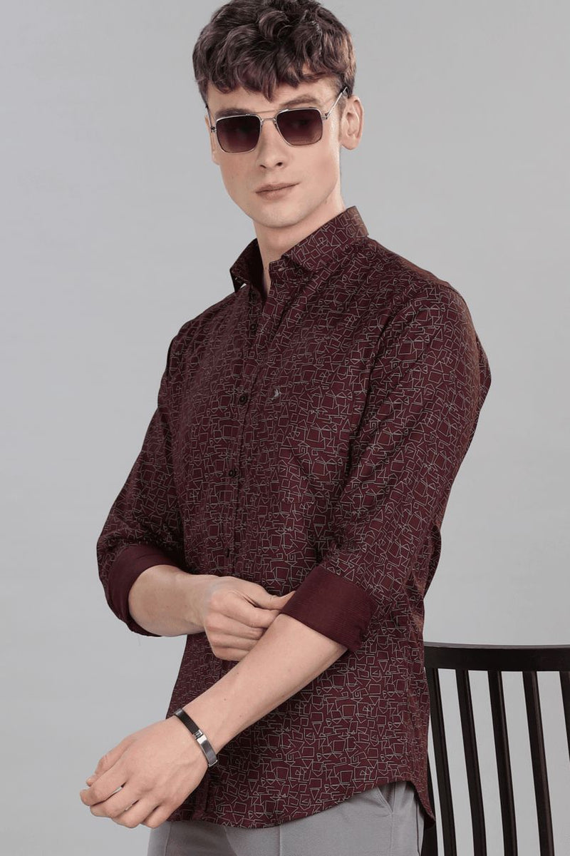 Teak Maroon Geo Print -Full-Stain Proof