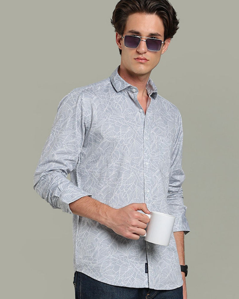 Grey Leafy Print-Full-Stain Proof