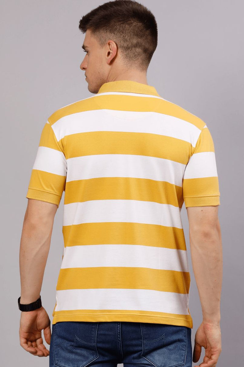 Golden Yellow & White Stripes TShirt - Stain Proof
