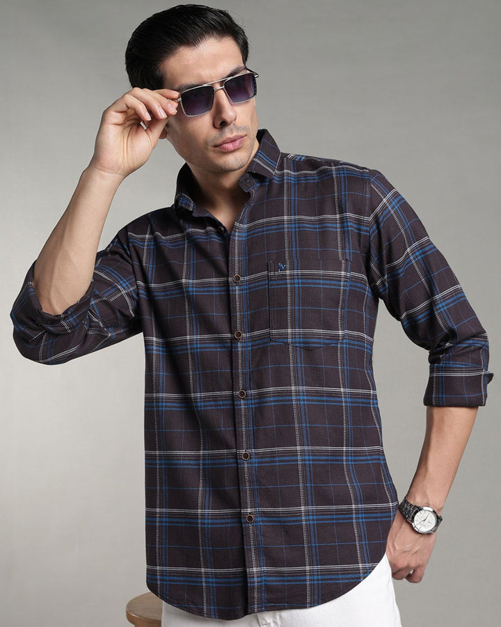 Charcoal Blue Double Line  Checks - Full-Stain Proof