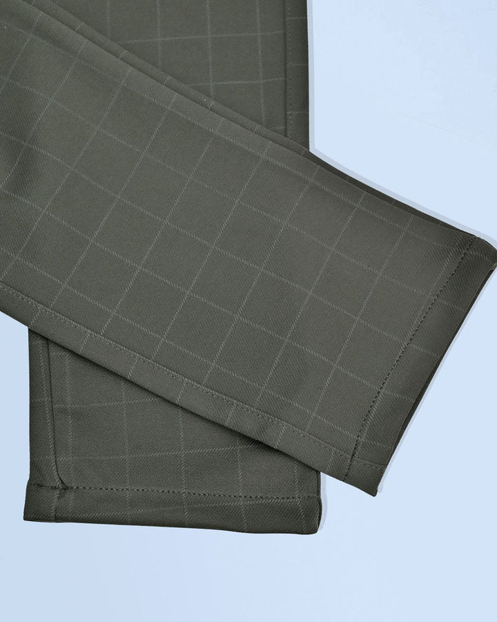 Olive Box Checks - 2 way stretch - COTTON PANT