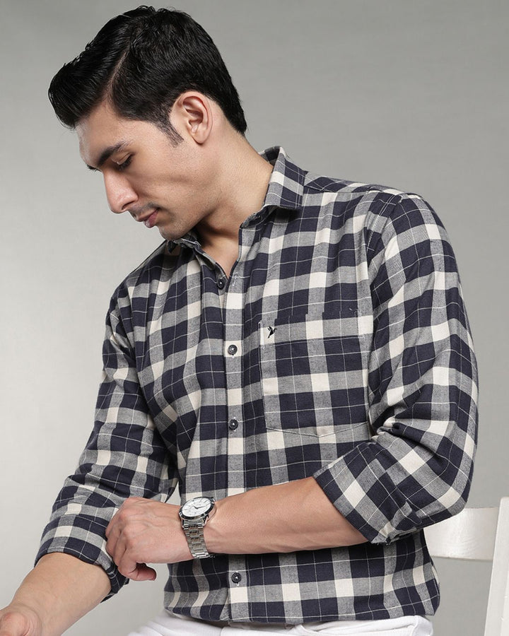 Navy & Cream Box Checks - Full-Stain Proof
