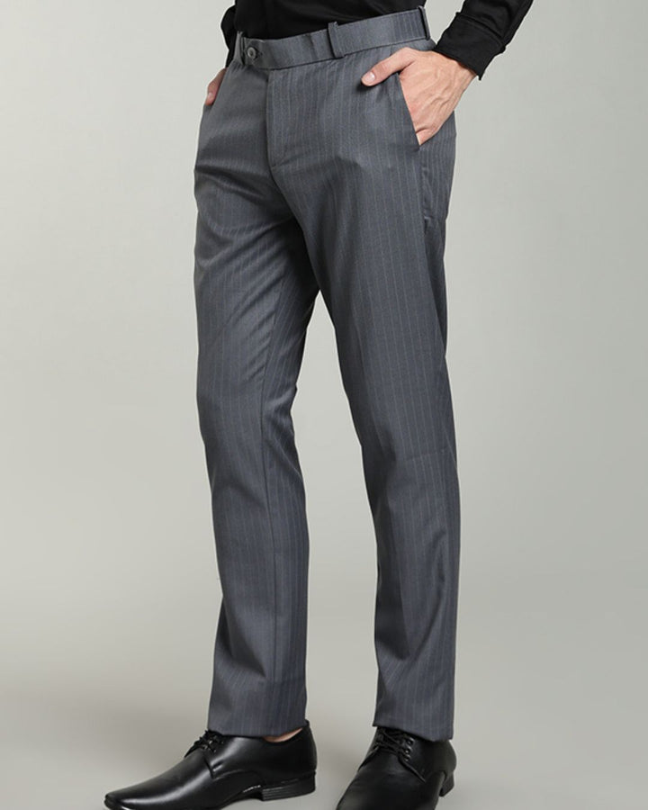 Dark Ash Grey Mini Stripes - Wrinkle free Formal Pant