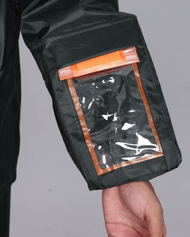 Military Green - Rain Jacket with Pant and Mobile Pouch