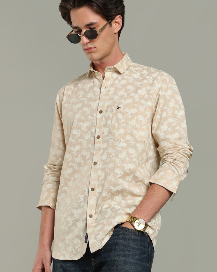 Sandal Cream Leaf Print - Full-Stain Proof