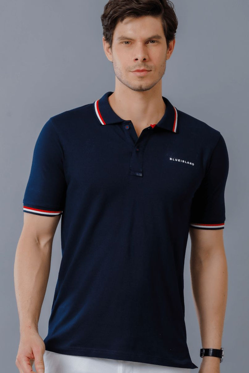 Navy with Double Stripes TShirt - Stain Proof
