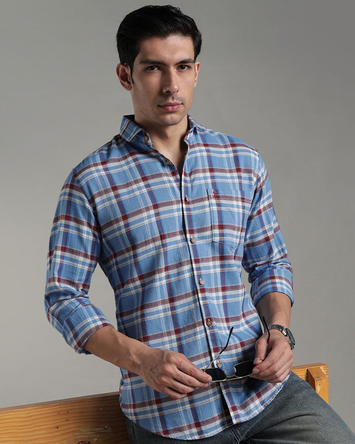 Sky Blue & Red Line Checks - Full-Stain Proof